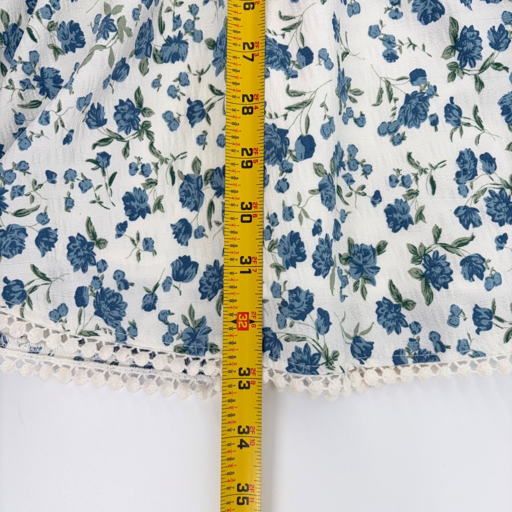 On You Floral Keyhole Front Mini Dress Blue White Lace Trim Romantic M Coquette - Picture 11 of 11